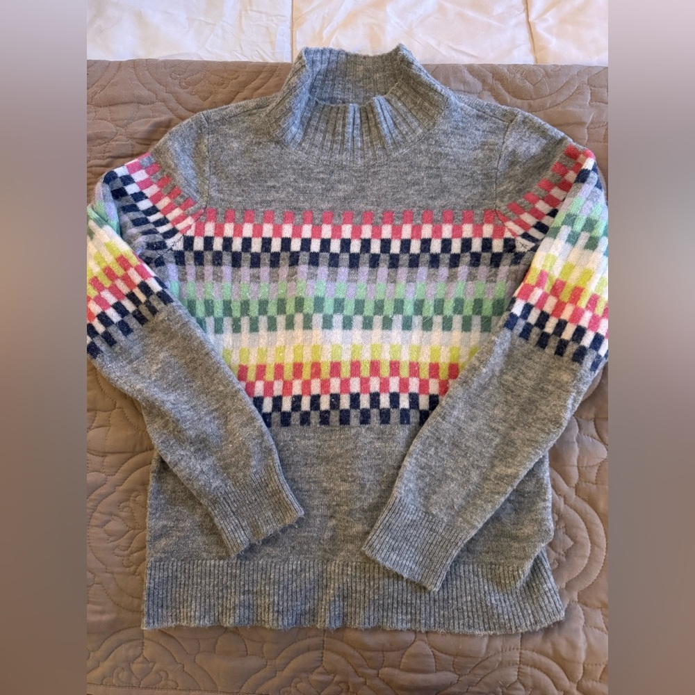 Loft Gray Multicolor Patterned Turtleneck Sweater - image 1